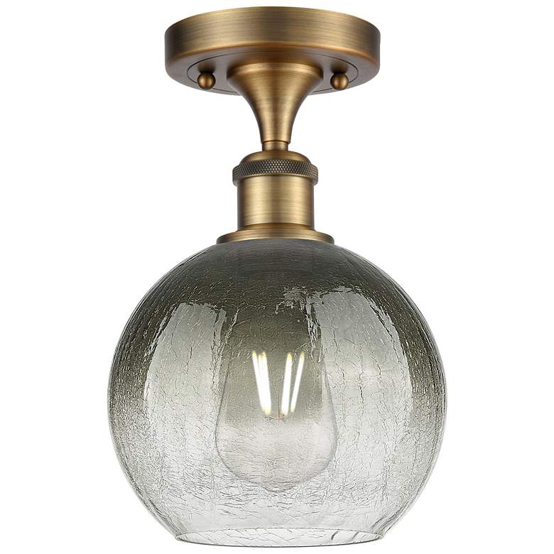 Image 1 Ballston Brookhaven Globe 8"W Brushed Brass Semi-Flush w/ Slate Shade