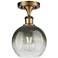 Ballston Brookhaven Globe 8"W Brushed Brass Semi-Flush w/ Slate Shade