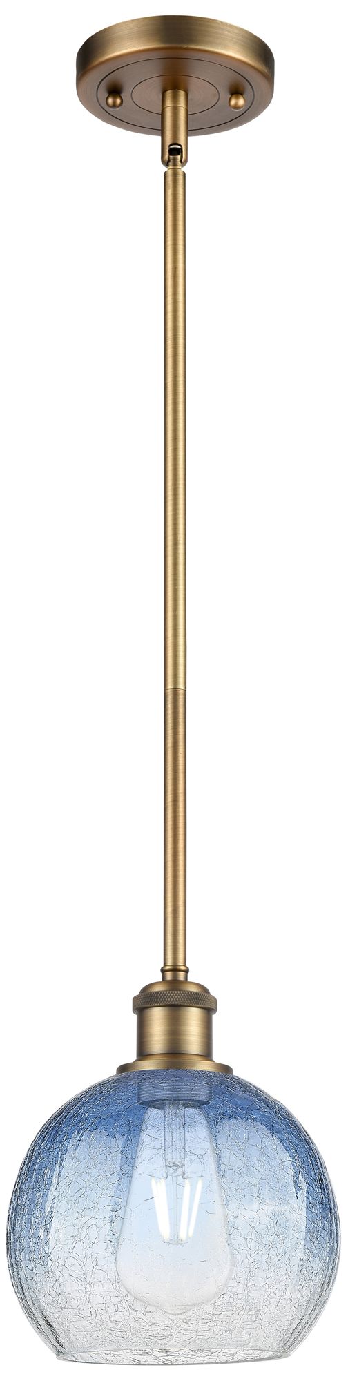 Ballston Brookhaven Globe 8"W Brushed Brass Stem Pendant w/ Sapphire Shade