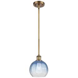 Ballston Brookhaven Globe 8"W Brushed Brass Stem Pendant w/ Sapphire Shade
