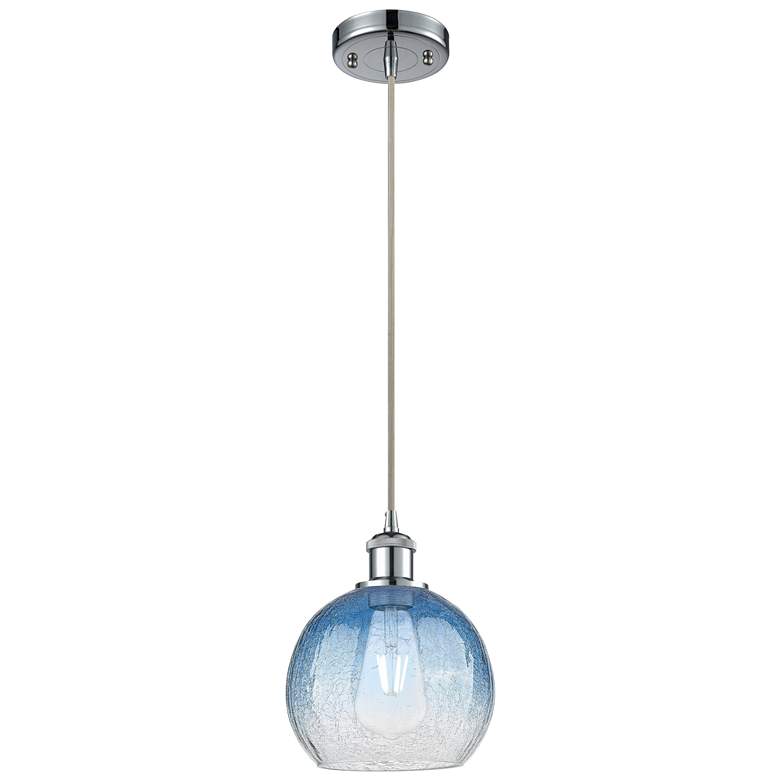Image 1 Ballston Brookhaven Globe 8"W Chrome Cord Pendant w/ Sapphire Shade