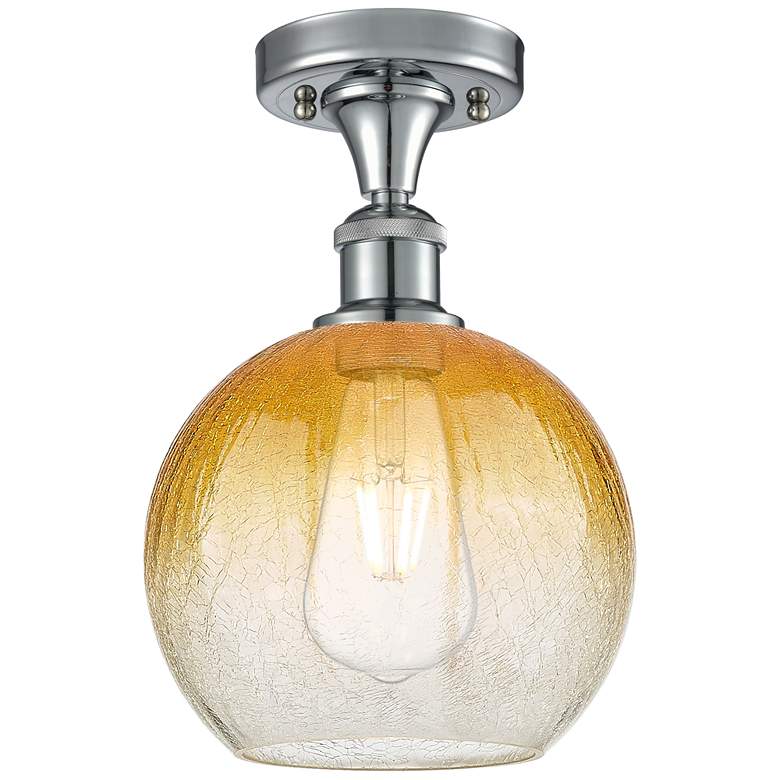 Image 1 Ballston Brookhaven Globe 8"W Chrome Semi.Flush Mount w/ Amber Shade