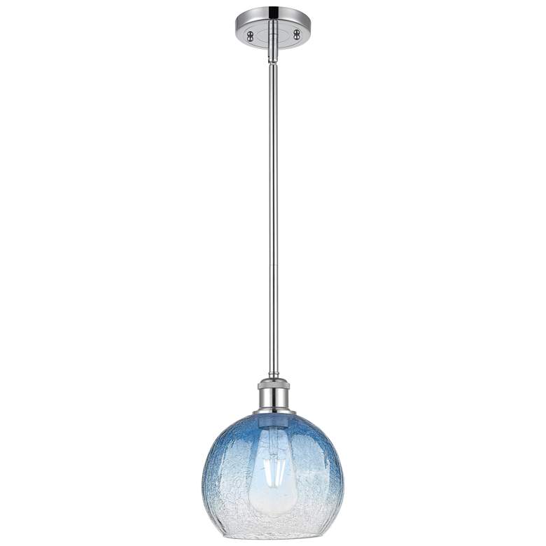Image 1 Ballston Brookhaven Globe 8"W Chrome Stem Pendant w/ Sapphire Shade