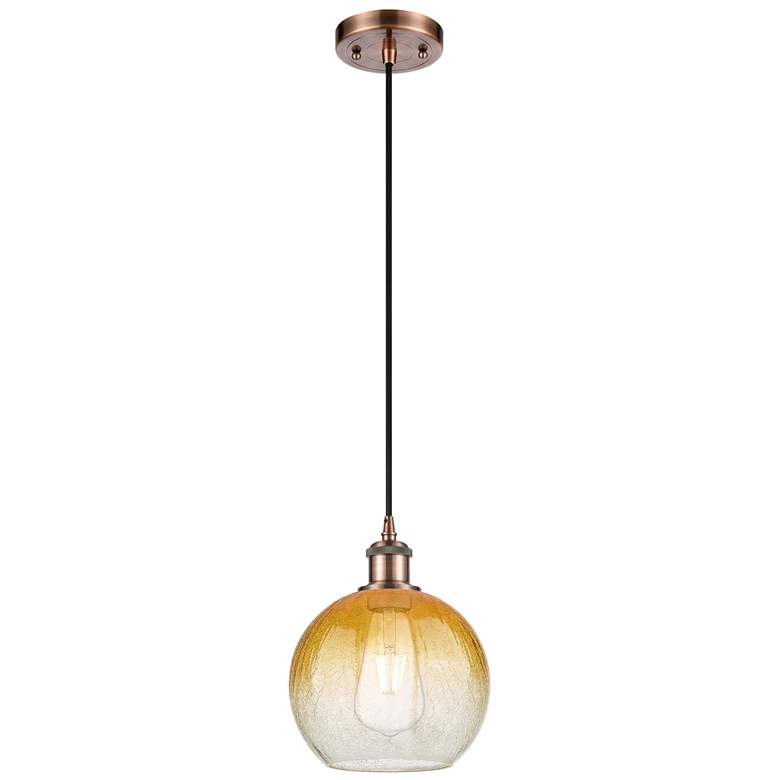 Image 1 Ballston Brookhaven Globe 8"W Copper Cord Mini Pendant w/ Amber Shade