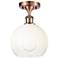 Ballston Brookhaven Globe 8"W Copper Semi.Flush Mount With Opal Shade