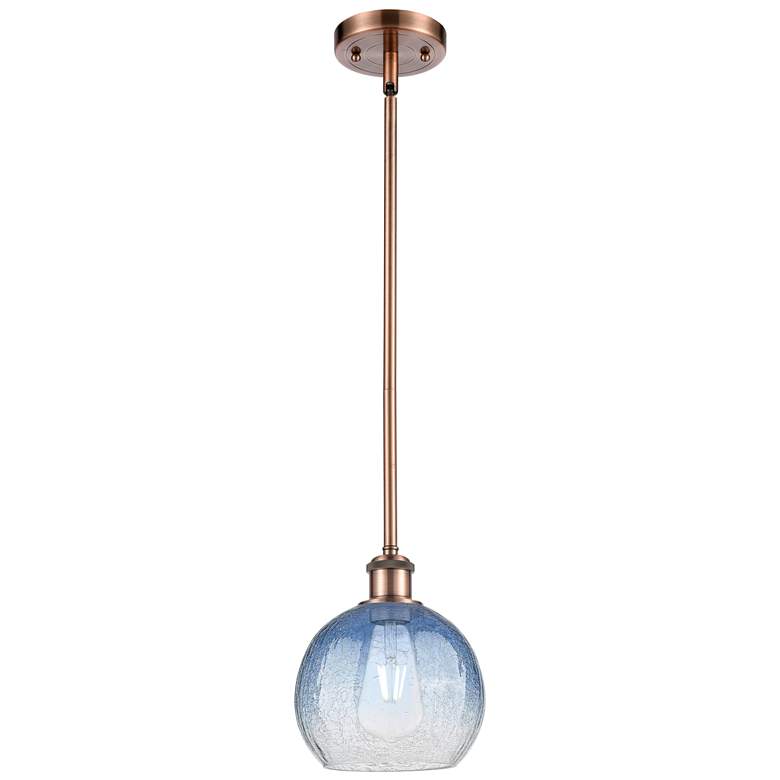 Image 1 Ballston Brookhaven Globe 8"W Copper Stem Pendant w/ Sapphire Shade