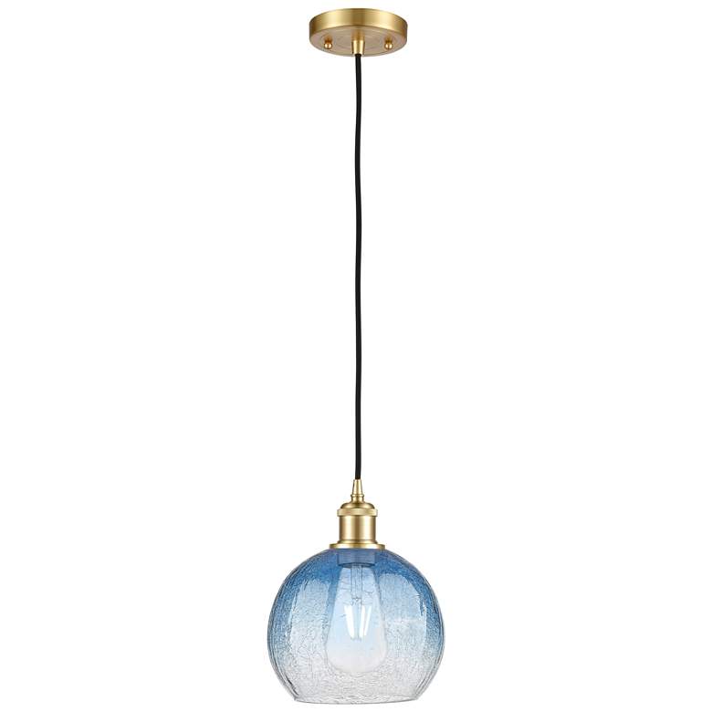 Image 1 Ballston Brookhaven Globe 8"W Gold Cord Mini Pendant w/ Sapphire Shade