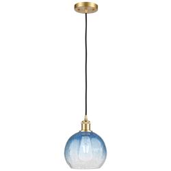 Ballston Brookhaven Globe 8"W Gold Cord Mini Pendant w/ Sapphire Shade