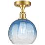 Ballston Brookhaven Globe 8"W Gold Semi.Flush Mount w/ Sapphire Shade