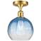 Ballston Brookhaven Globe 8"W Gold Semi.Flush Mount w/ Sapphire Shade