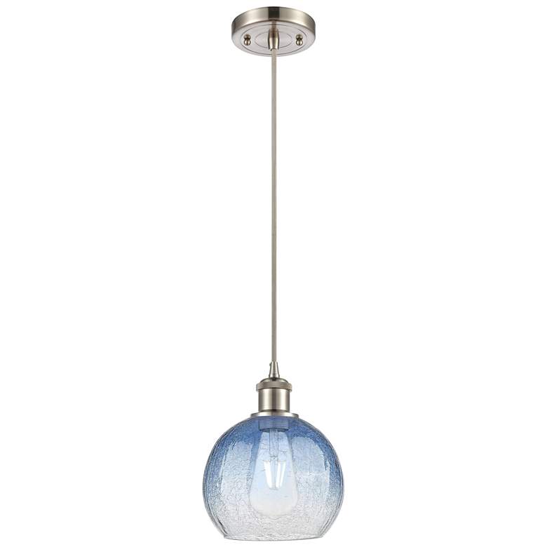 Image 1 Ballston Brookhaven Globe 8"W Nickel Cord Pendant w/ Sapphire Shade