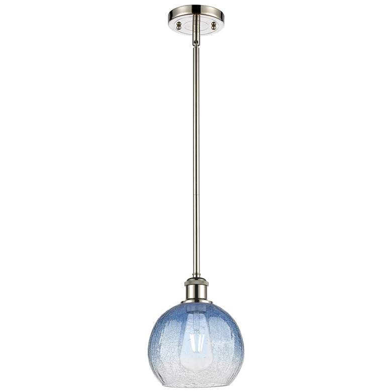 Image 1 Ballston Brookhaven Globe 8"W Nickel Stem Pendant w/ Sapphire Shade