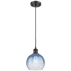 Ballston Brookhaven Globe 8"W Oiled Bronze Cord Pendant w/ Sapphire Shade
