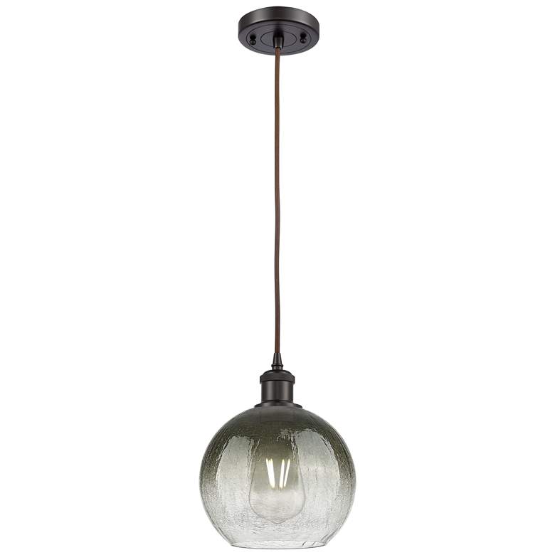 Image 1 Ballston Brookhaven Globe 8"W Oiled Bronze Cord Pendant w/ Slate Shade