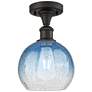 Ballston Brookhaven Globe 8"W Oiled Bronze Semi-Flush w/ Sapphire Shade
