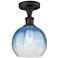 Ballston Brookhaven Globe 8"W Oiled Bronze Semi-Flush w/ Sapphire Shade