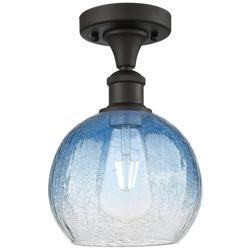 Ballston Brookhaven Globe 8"W Oiled Bronze Semi-Flush w/ Sapphire Shade
