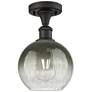 Ballston Brookhaven Globe 8"W Oiled Bronze Semi-Flush w/ Slate Shade