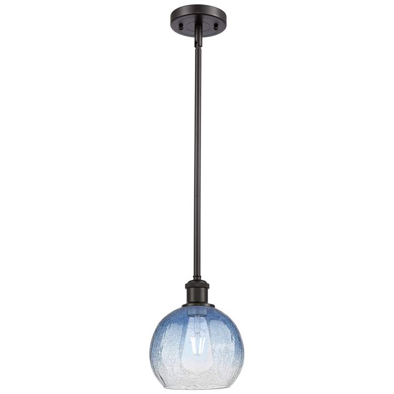 Image 1 Ballston Brookhaven Globe 8"W Oiled Bronze Stem Pendant w/ Sapphire Shade