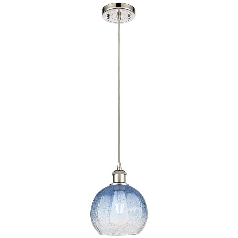 Image 1 Ballston Brookhaven Globe 8"W Polished Nickel Cord Pendant w/ Blue Shade
