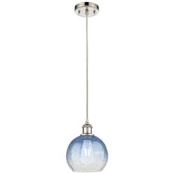 Ballston Brookhaven Globe 8"W Polished Nickel Cord Pendant w/ Blue Shade