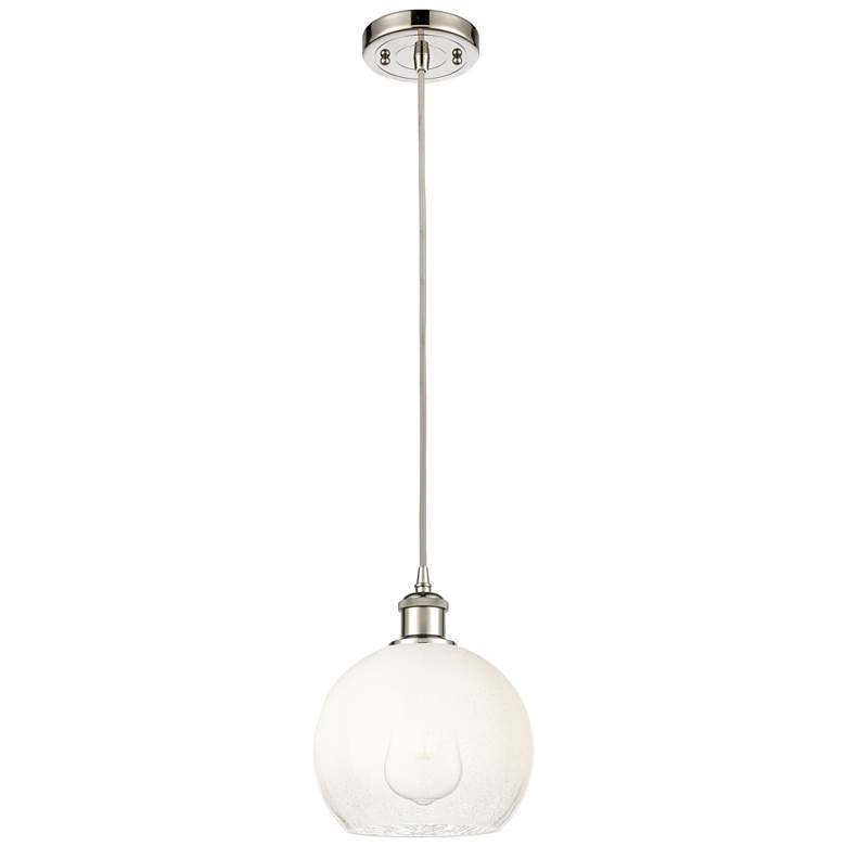 Image 1 Ballston Brookhaven Globe 8"W Polished Nickel Cord Pendant w/ Opal Shade