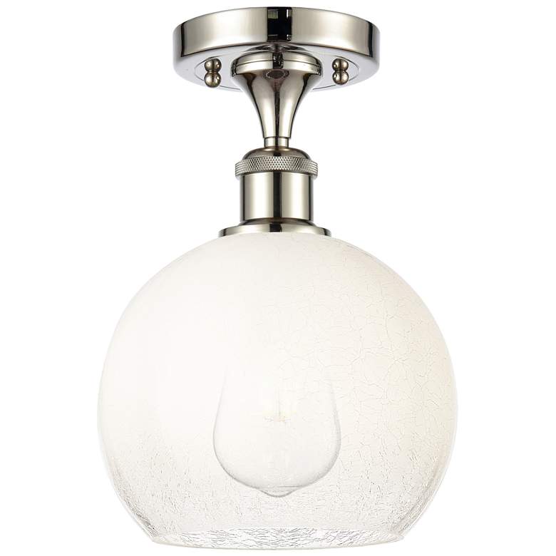 Image 1 Ballston Brookhaven Globe 8"W Polished Nickel Semi-Flush w/ Opal Shade
