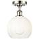 Ballston Brookhaven Globe 8"W Polished Nickel Semi-Flush w/ Opal Shade