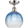 Ballston Brookhaven Globe 8"W Polished Nickel Semi-Flush w/ Sapphire Shade