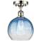 Ballston Brookhaven Globe 8"W Polished Nickel Semi-Flush w/ Sapphire Shade