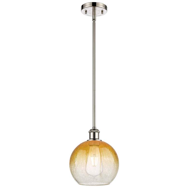 Image 1 Ballston Brookhaven Globe 8"W Polished Nickel Stem Pendant w/ Amber Shade