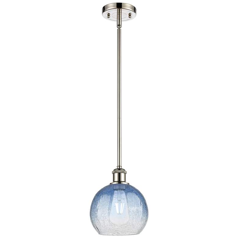 Image 1 Ballston Brookhaven Globe 8"W Polished Nickel Stem Pendant w/ Blue Shade
