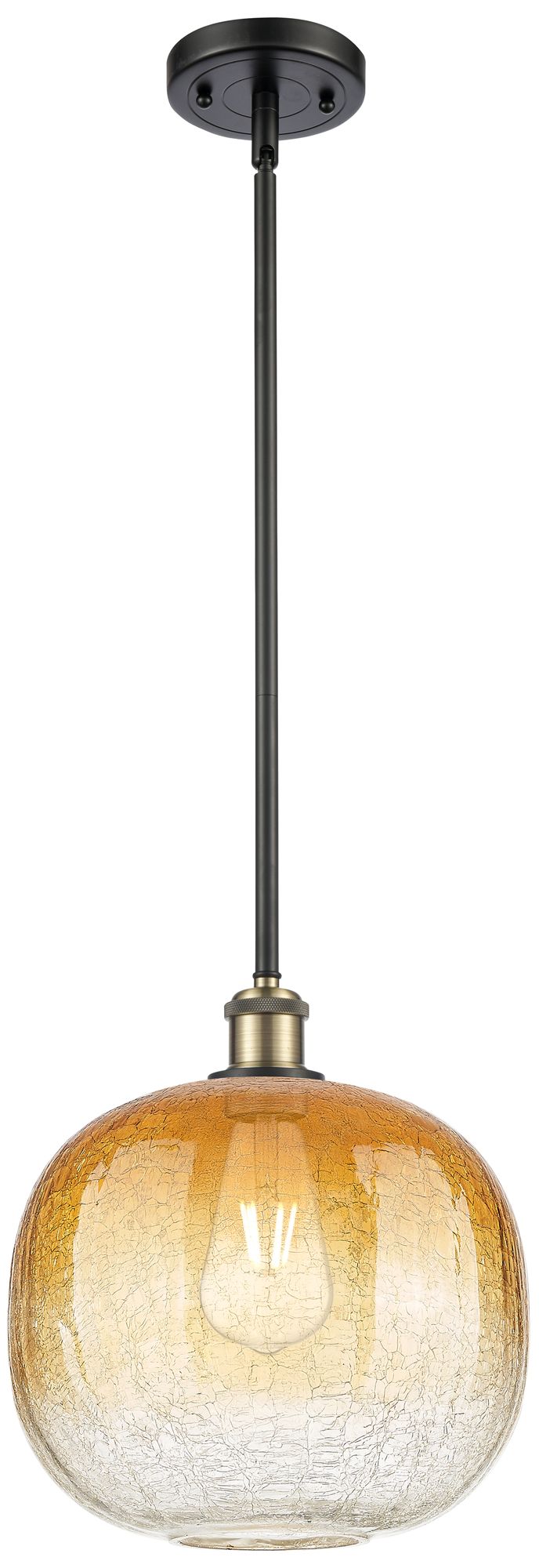 Ballston Brookhaven Sphere 11"W Black Brass Stem Pendant w/ Amber Shad