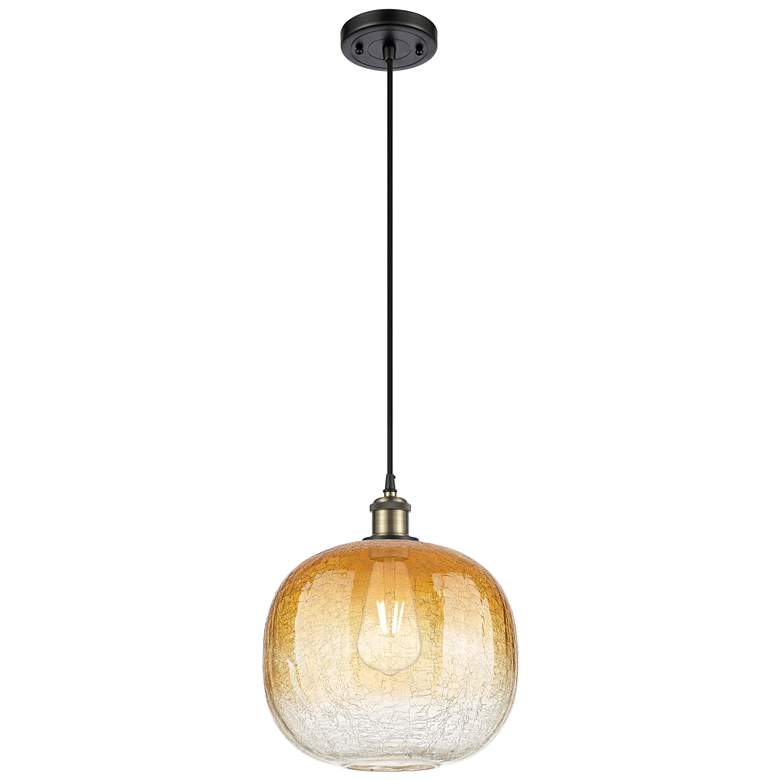 Image 1 Ballston Brookhaven Sphere 11"W Black Brass Cord Pendant w/ Amber Shade