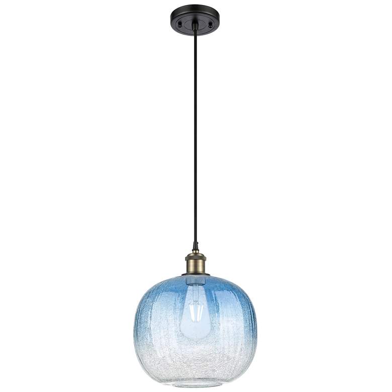 Image 1 Ballston Brookhaven Sphere 11"W Black Brass Cord Pendant w/ Sapphire Shade