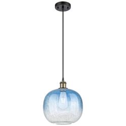 Ballston Brookhaven Sphere 11"W Black Brass Cord Pendant w/ Sapphire Shade