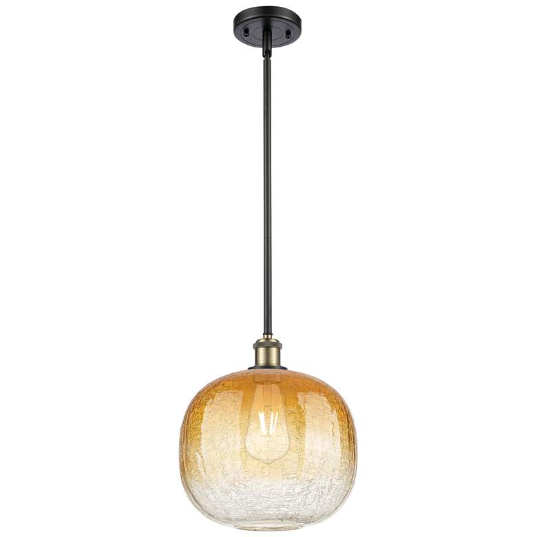 Image 1 Ballston Brookhaven Sphere 11"W Black Brass Stem Pendant w/ Amber Shade