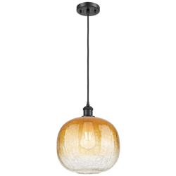 Ballston Brookhaven Sphere 11"W Black Cord Mini Pendant w/ Amber Shade