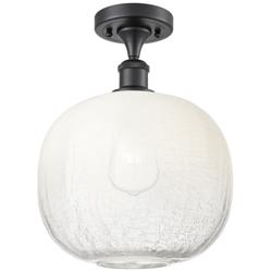 Ballston Brookhaven Sphere 11"W Black Semi.Flush Mount w/ Opal Shade