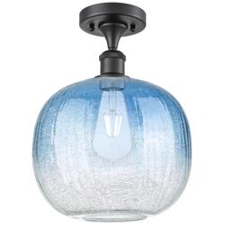 Ballston Brookhaven Sphere 11"W Black Semi-Flush w/ Sapphire Shade