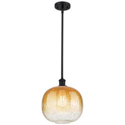 Ballston Brookhaven Sphere 11"W Black Stem Mini Pendant w/ Amber Shade