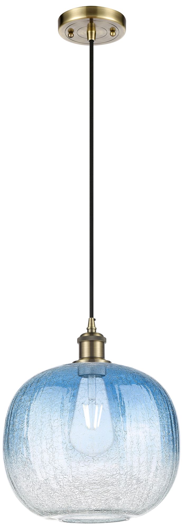 Ballston Brookhaven Sphere 11"W Brass Cord Pendant w/ Sapphire Shade