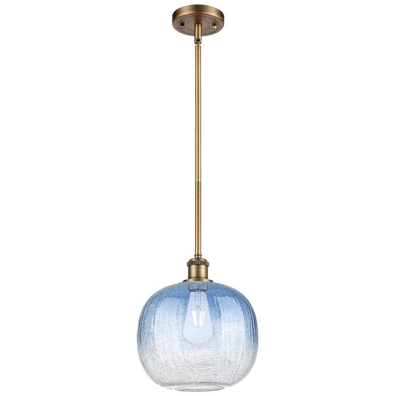 Image 1 Ballston Brookhaven Sphere 11"W Brush Brass Stem Pendant w/ Sapphire Shade