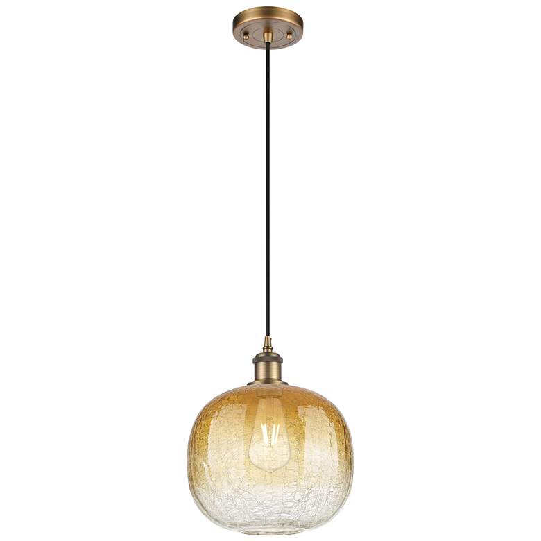 Image 1 Ballston Brookhaven Sphere 11"W Brushed Brass Cord Pendant w/ Amber Shade