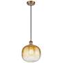 1_Ballston Brookhaven Sphere 11"W Brushed Brass Cord Pendant w/ Amber Shade