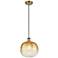 Ballston Brookhaven Sphere 11"W Brushed Brass Cord Pendant w/ Amber Shade