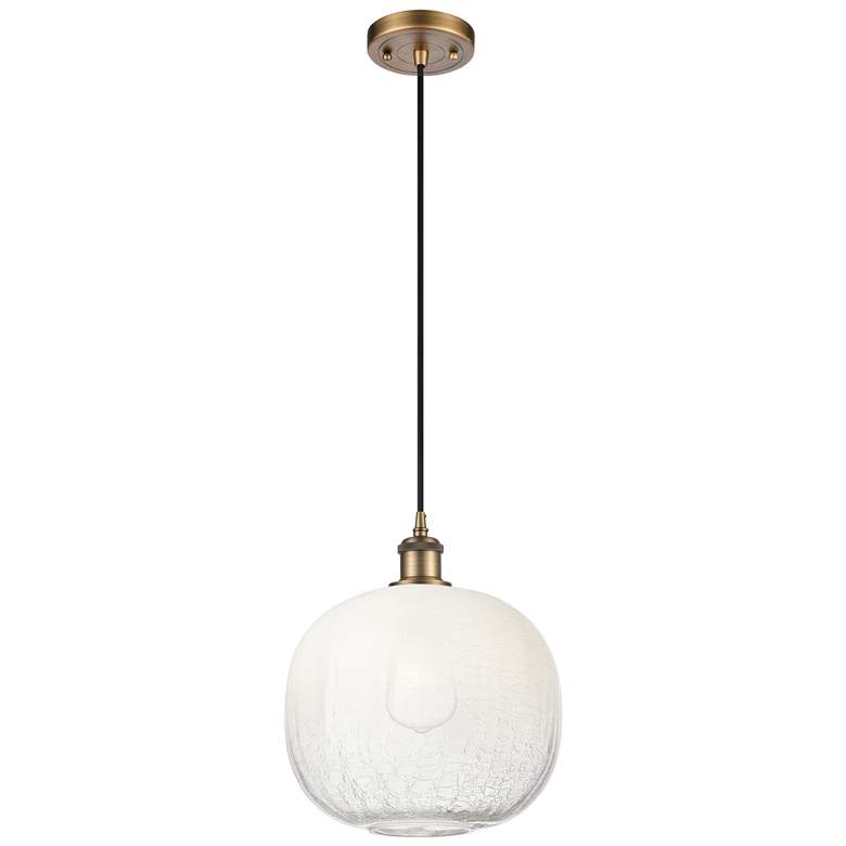 Image 1 Ballston Brookhaven Sphere 11"W Brushed Brass Cord Pendant w/ Opal Shade