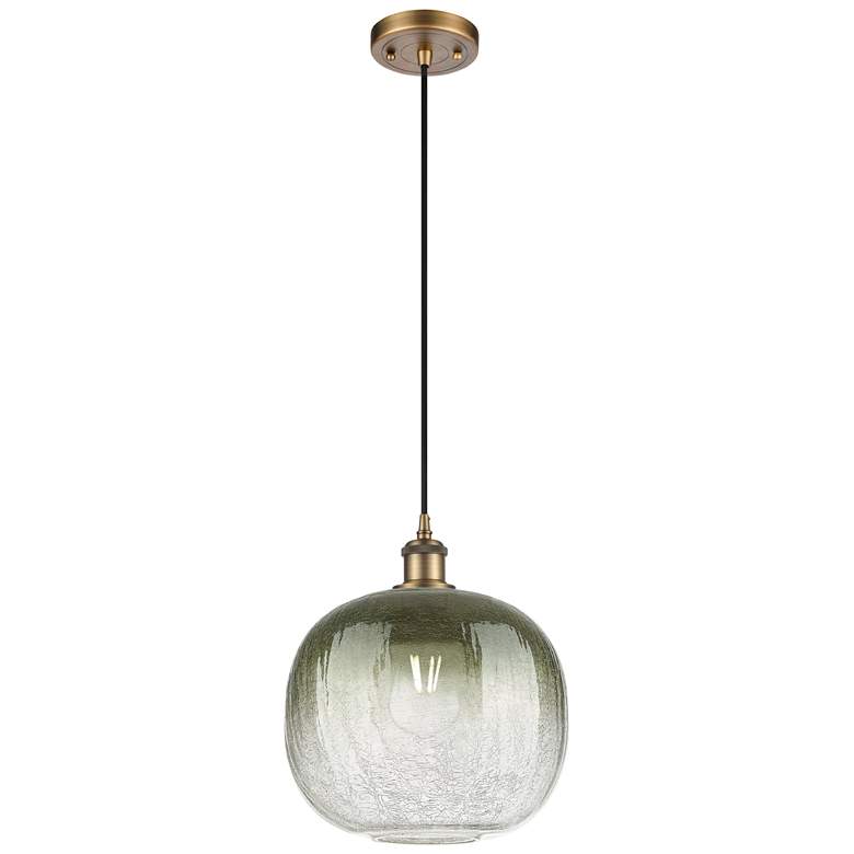 Image 1 Ballston Brookhaven Sphere 11"W Brushed Brass Cord Pendant w/ Slate Shade