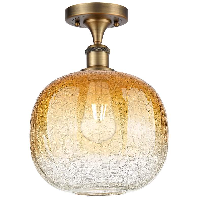 Image 1 Ballston Brookhaven Sphere 11"W Brushed Brass Semi-Flush w/ Amber Shade
