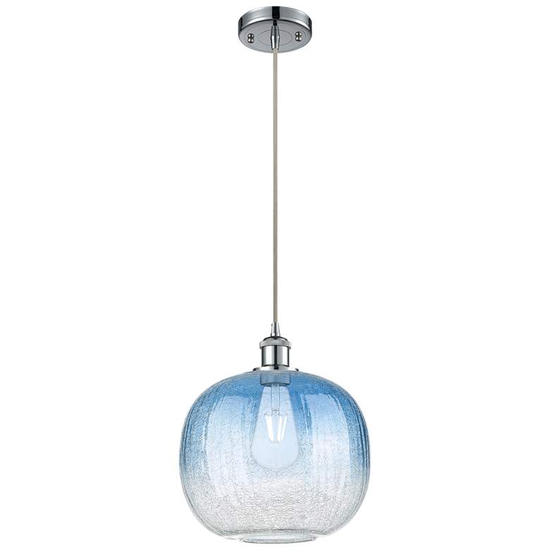 Image 1 Ballston Brookhaven Sphere 11"W Chrome Cord Pendant w/ Sapphire Shade